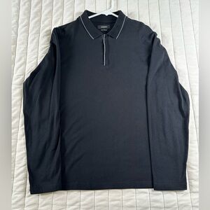 Alfani Men’s L Black 1/4 Zip Collared Polo Shirt Zip Front Cotton Blend